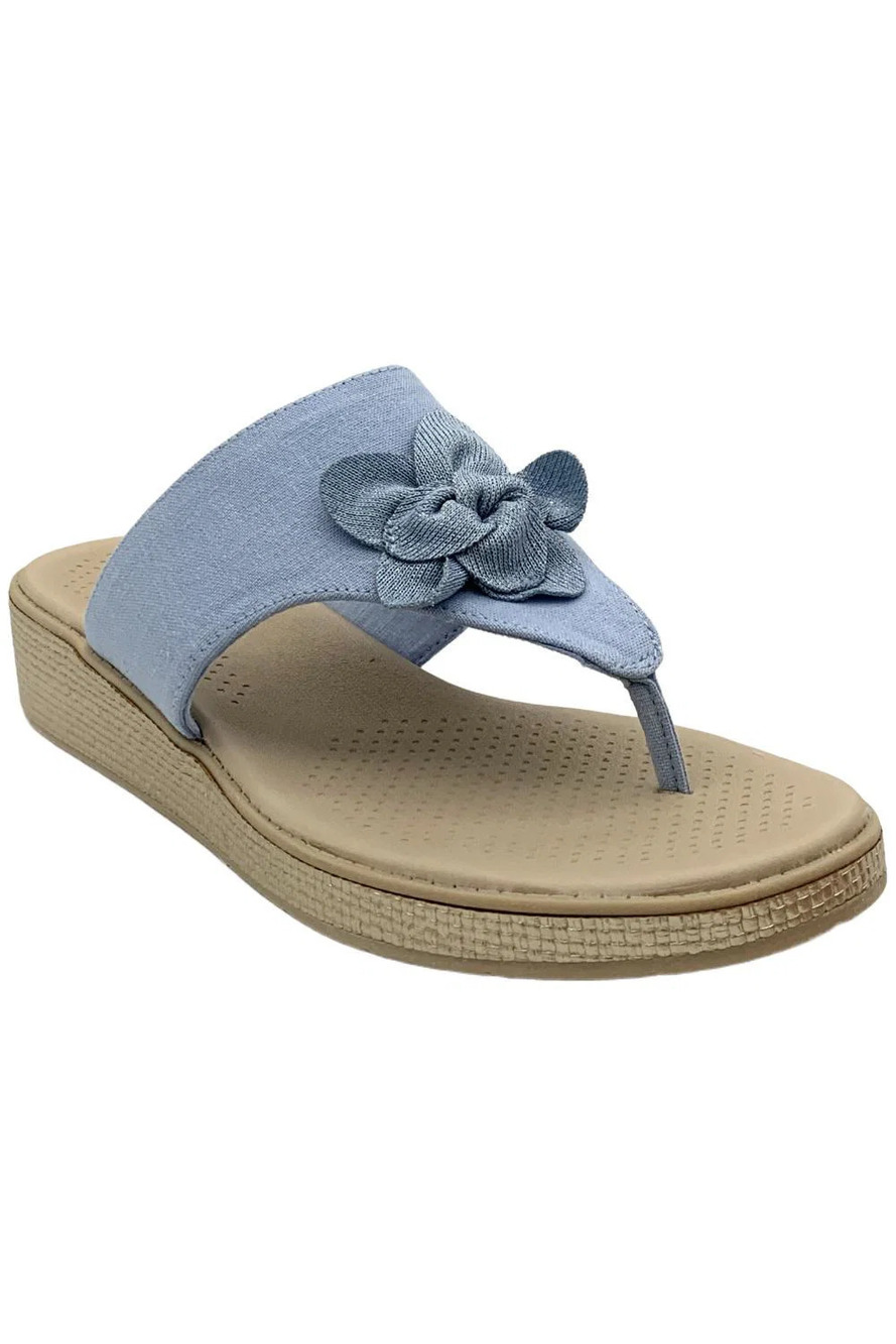 BZees Women's Bloom Flower Slip On Sandals Sky Blue - Wide